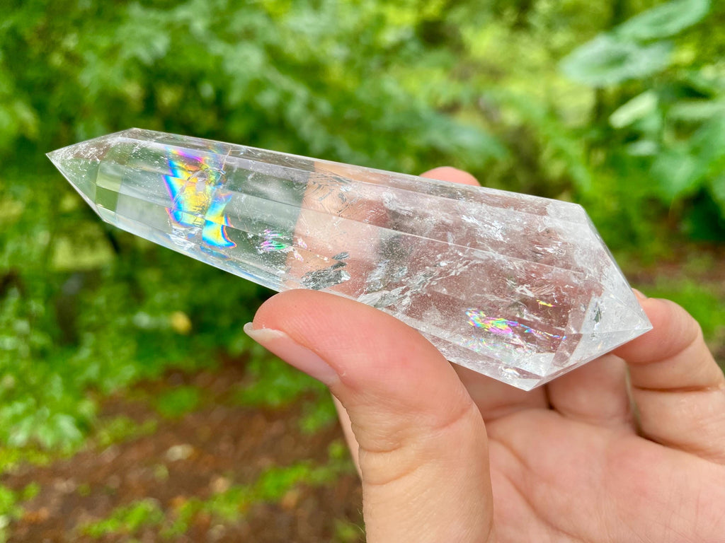 Faceted Clear Quartz Vogel Wand: Rainbow Crystal Healing