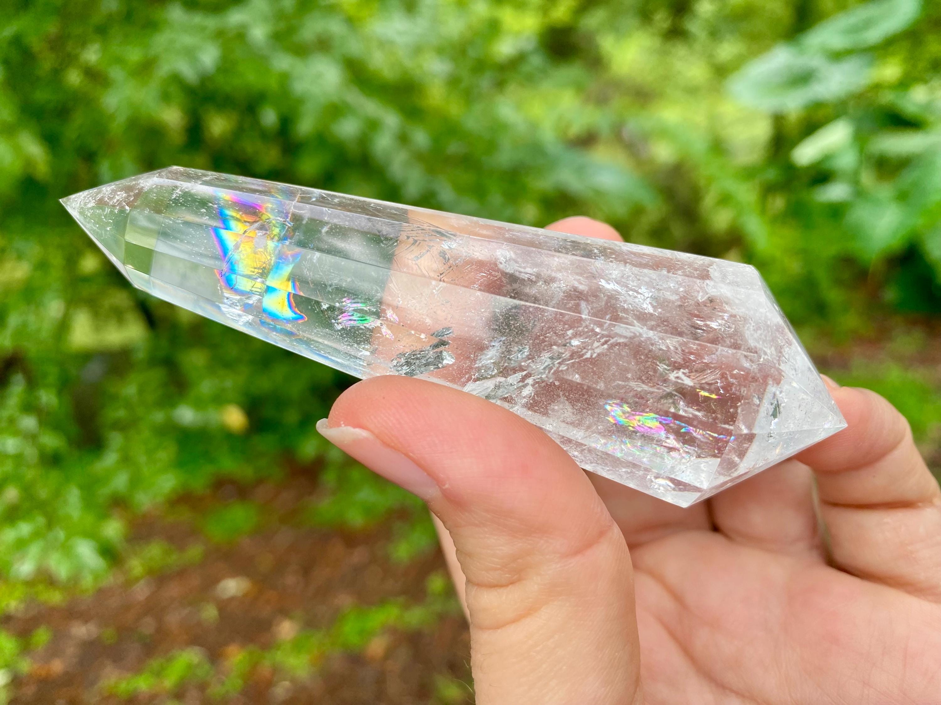 Faceted Clear Quartz Vogel Wand: Rainbow Crystal Healing