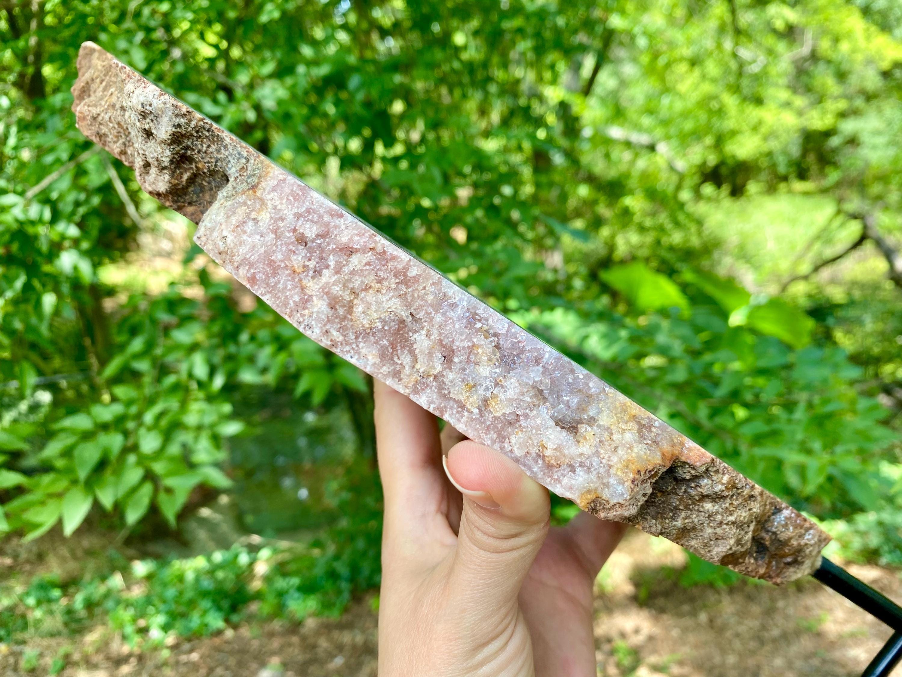 XL Pink Amethyst Crystal Slab on Metal Stand