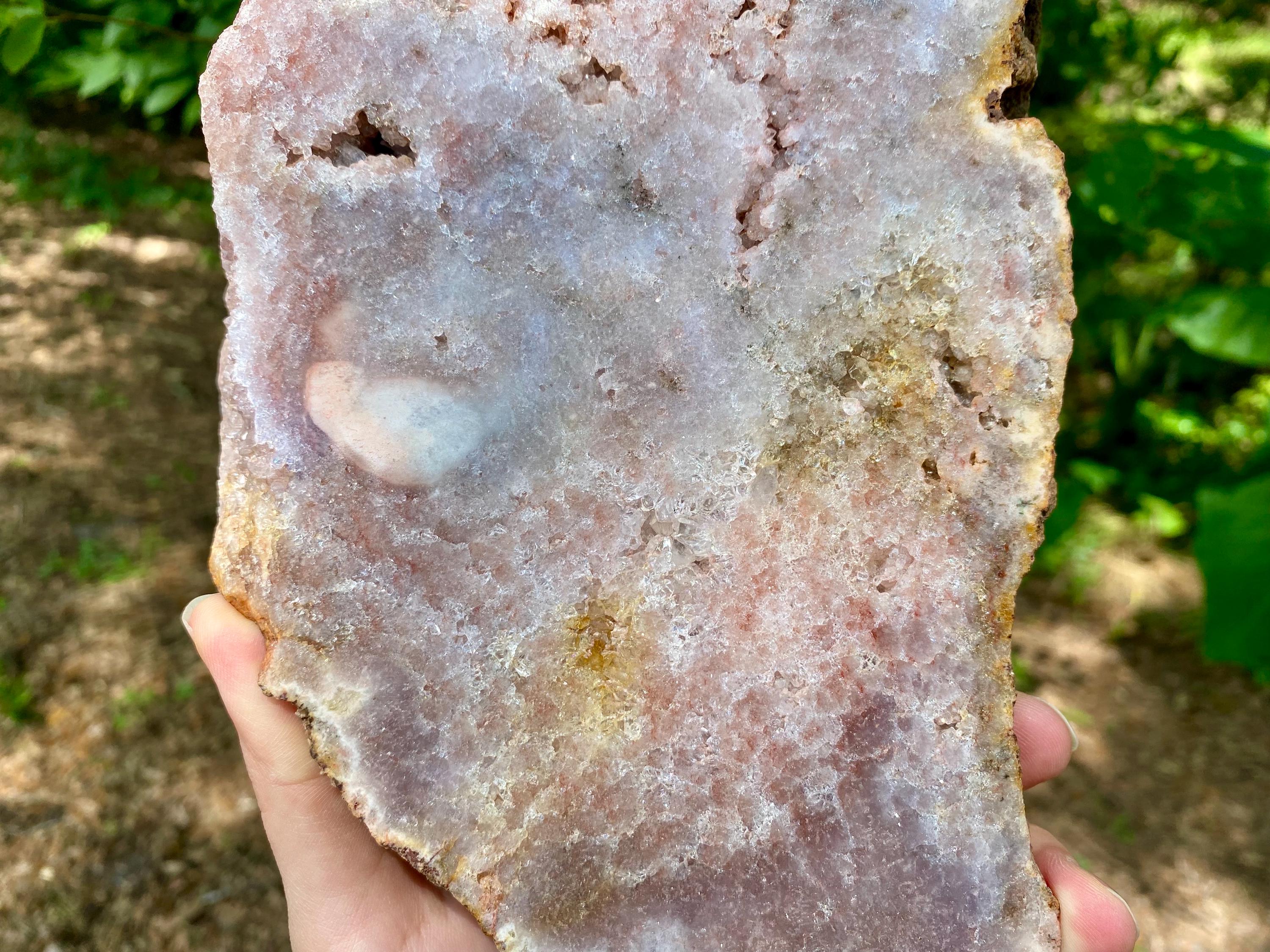 XL Pink Amethyst Crystal Slab on Metal Stand