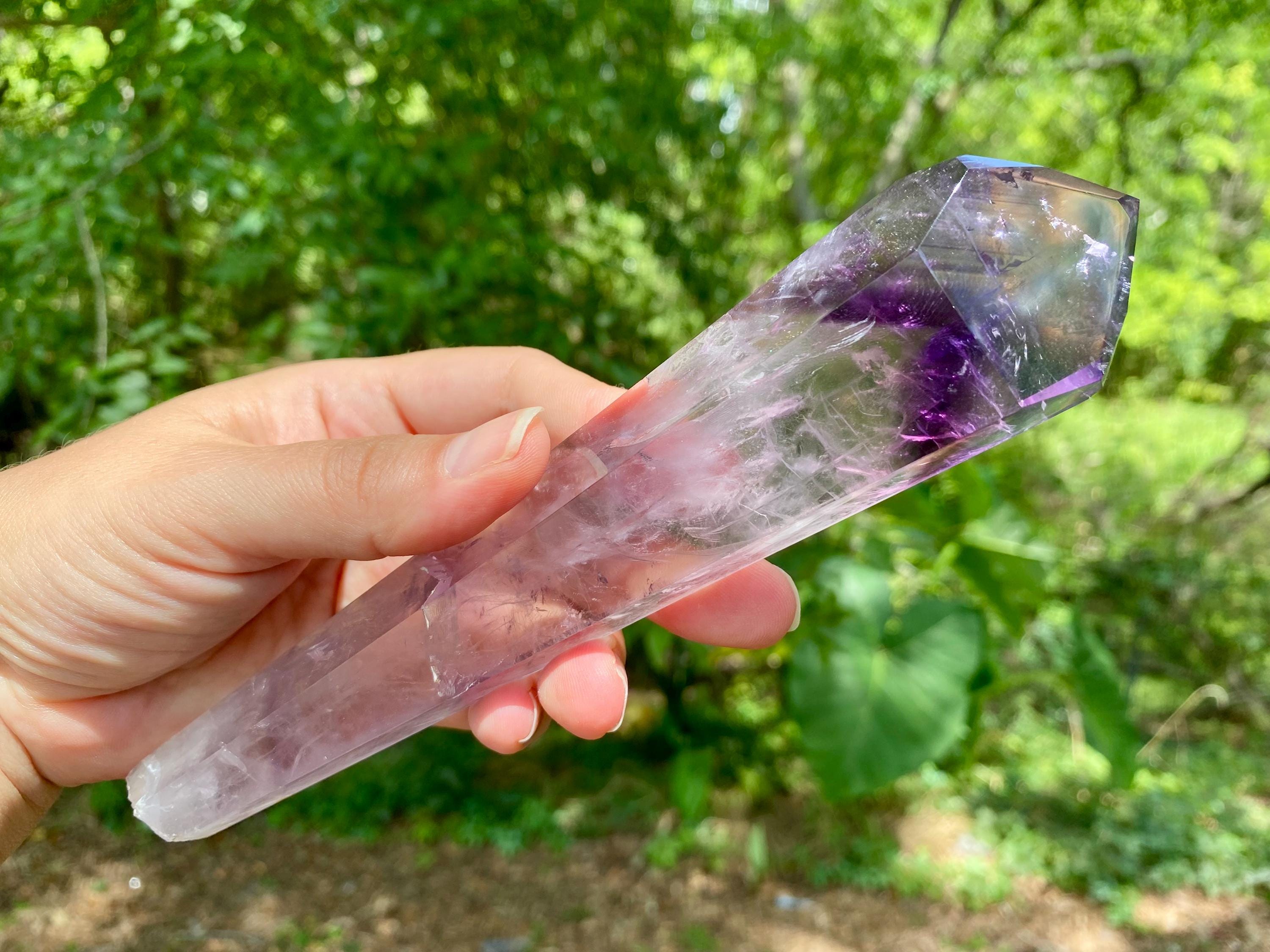 Bahia Amethyst Wand with Phantoms: Polished Brazilian Crystal Point. Spectacular tool ideal for reiki and energy work in general.