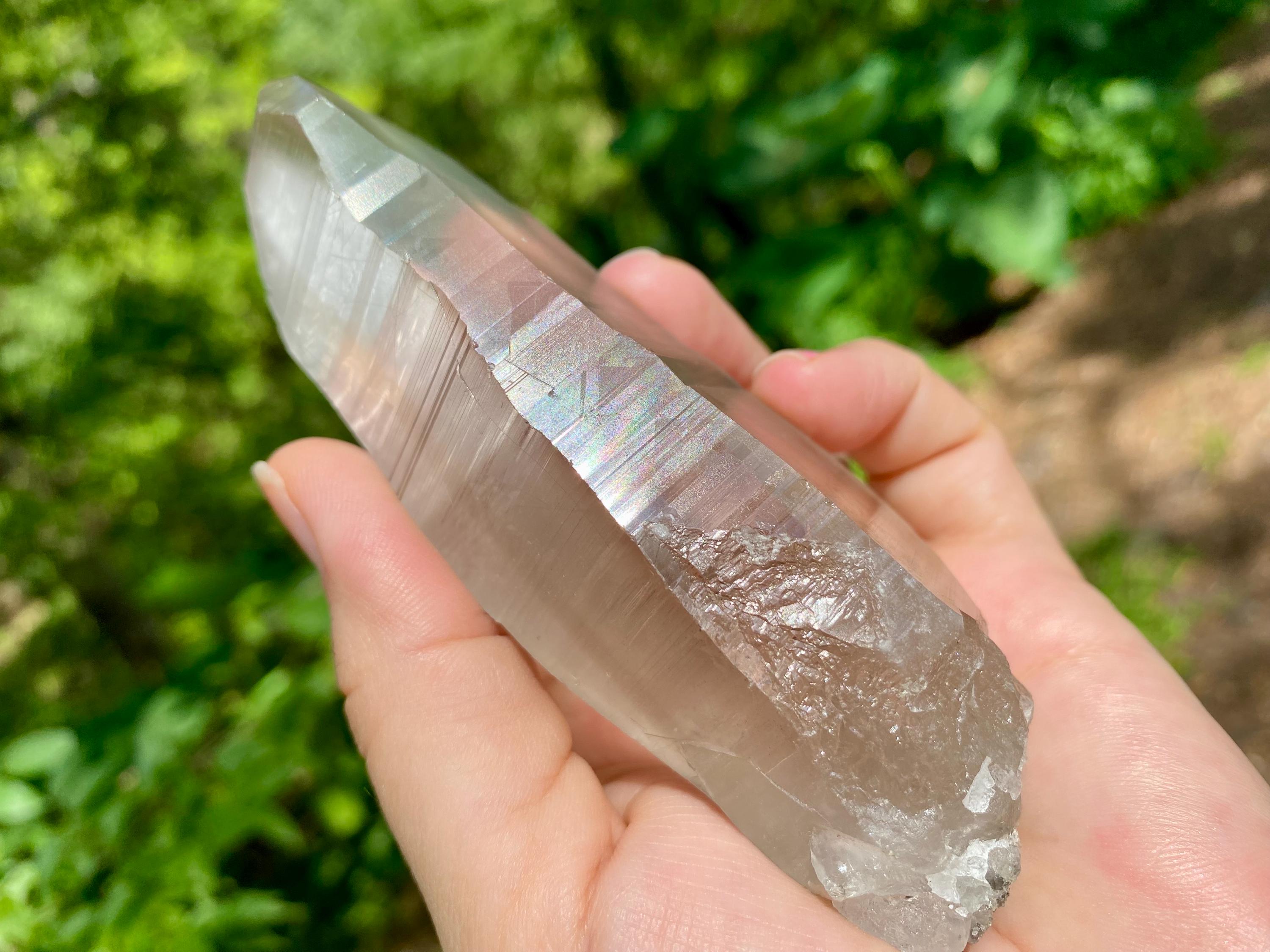 Smoky Lemurian Quartz Crystal Point: Natural Unpolished Gemstone (Chipped Tip - See Pictures) magnificent lemurian specimen.