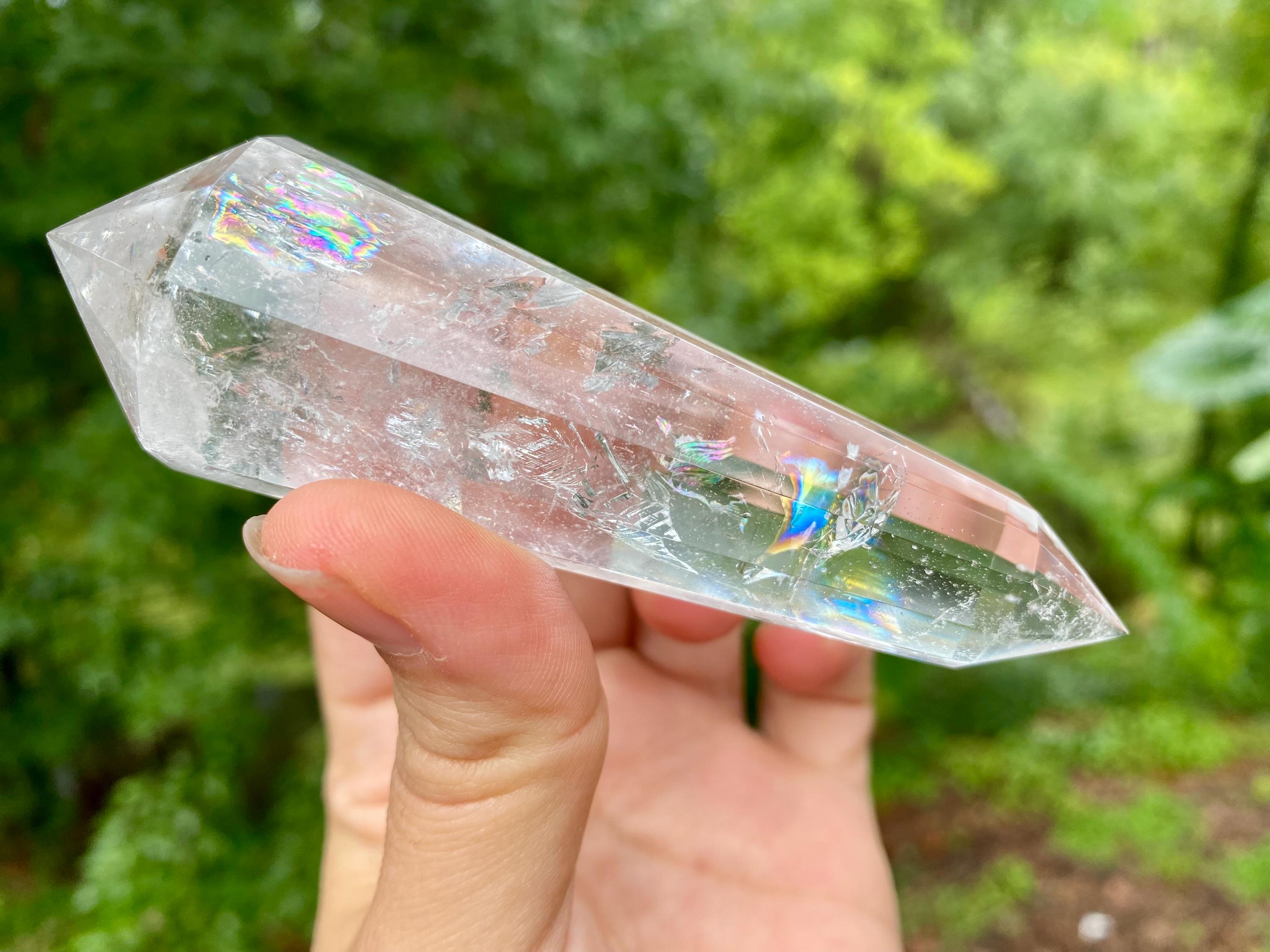 Faceted Clear Quartz Vogel Wand: Rainbow Crystal Healing