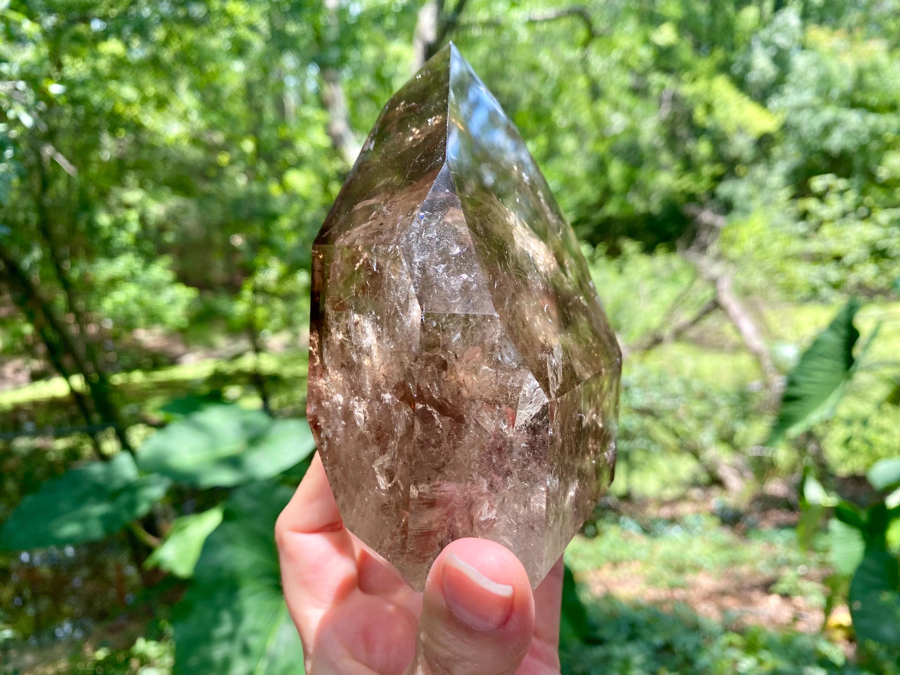 Large Smoky Quartz Crystal Point: Rainbow Phantom Inclusions