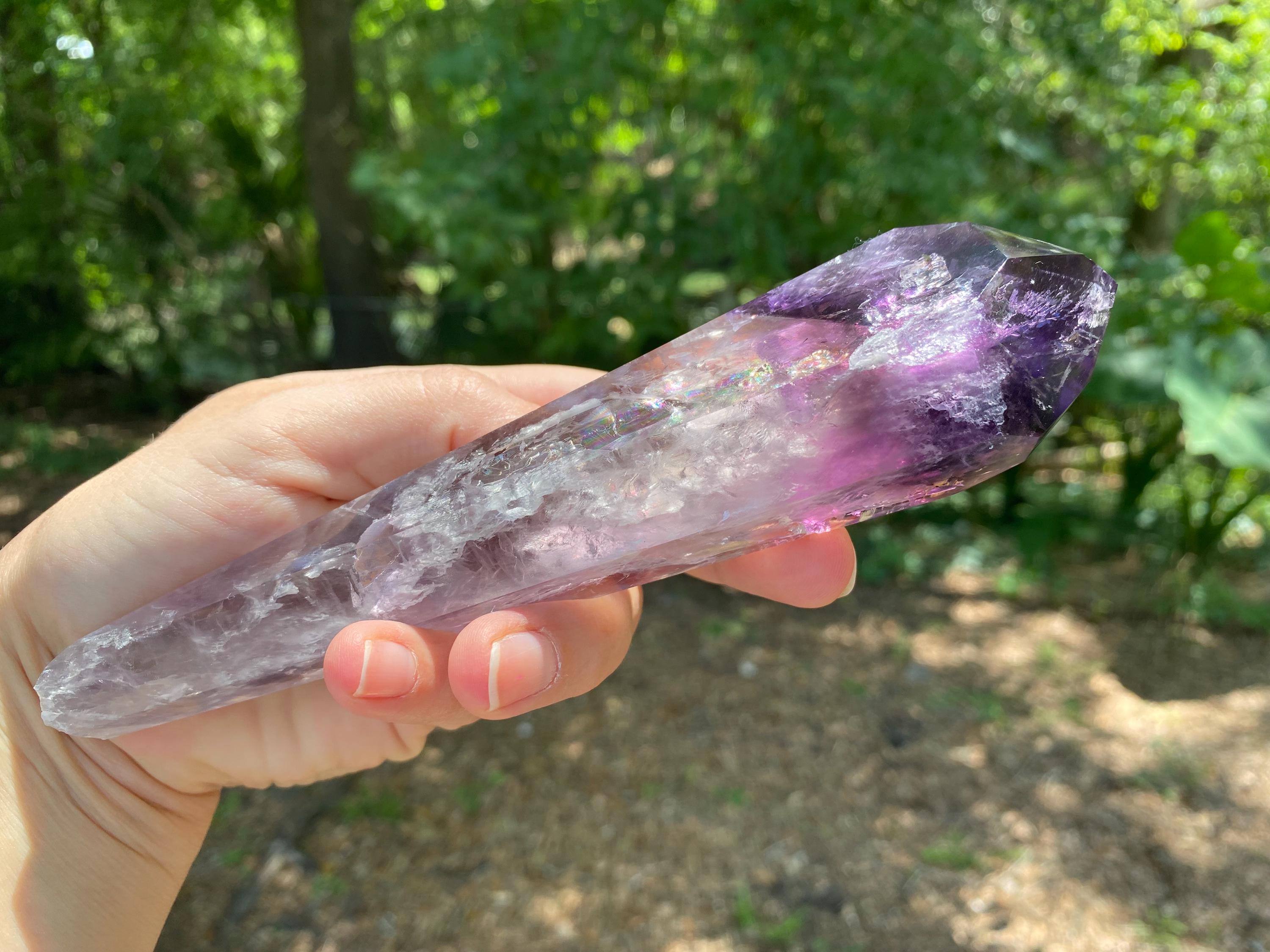 Polished Amethyst Wand: Rainbows & Phantoms - Bahia Crystal