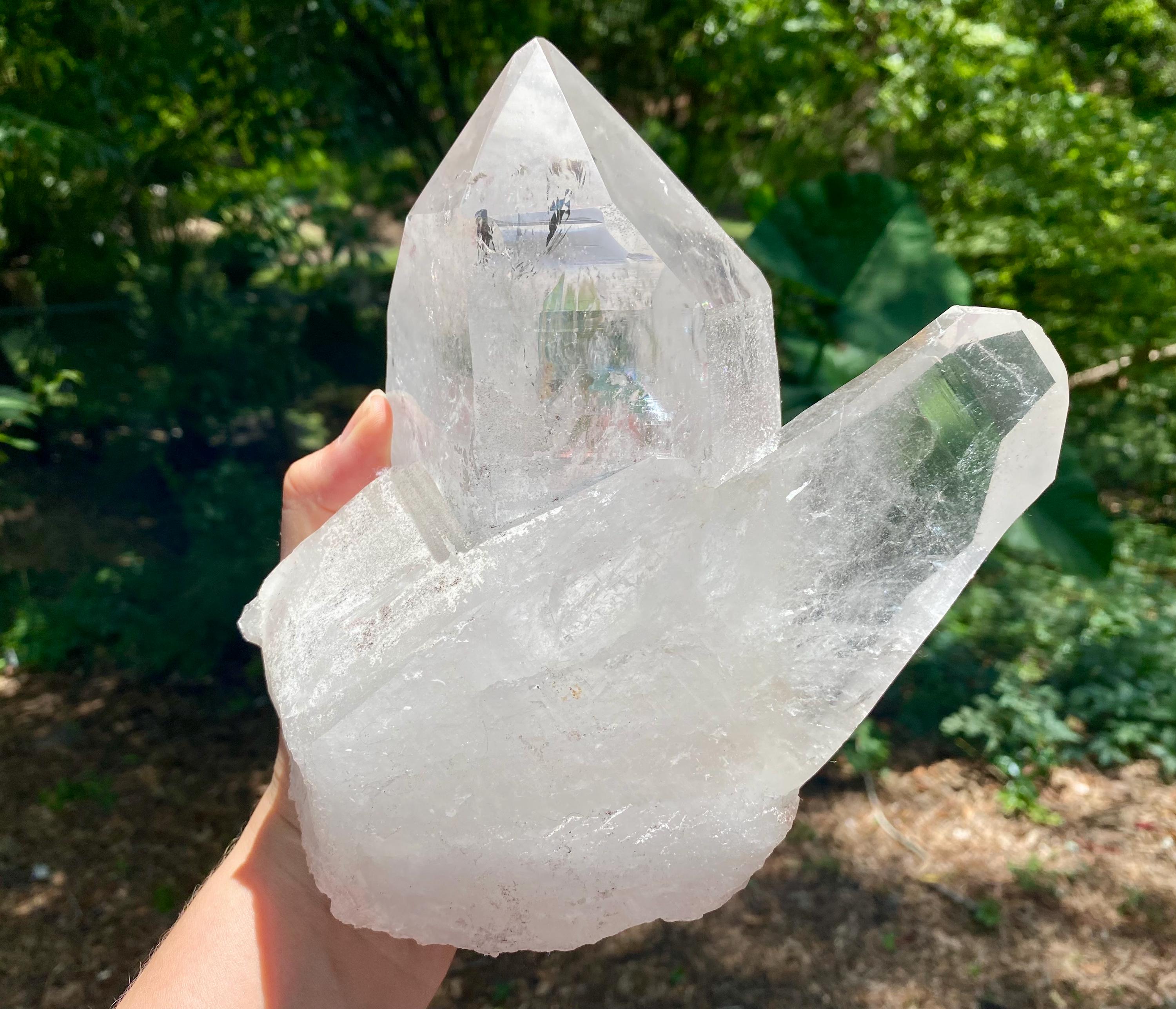 Large Twin Clear Quartz Crystal Point with Stand: Energy Healing Decor