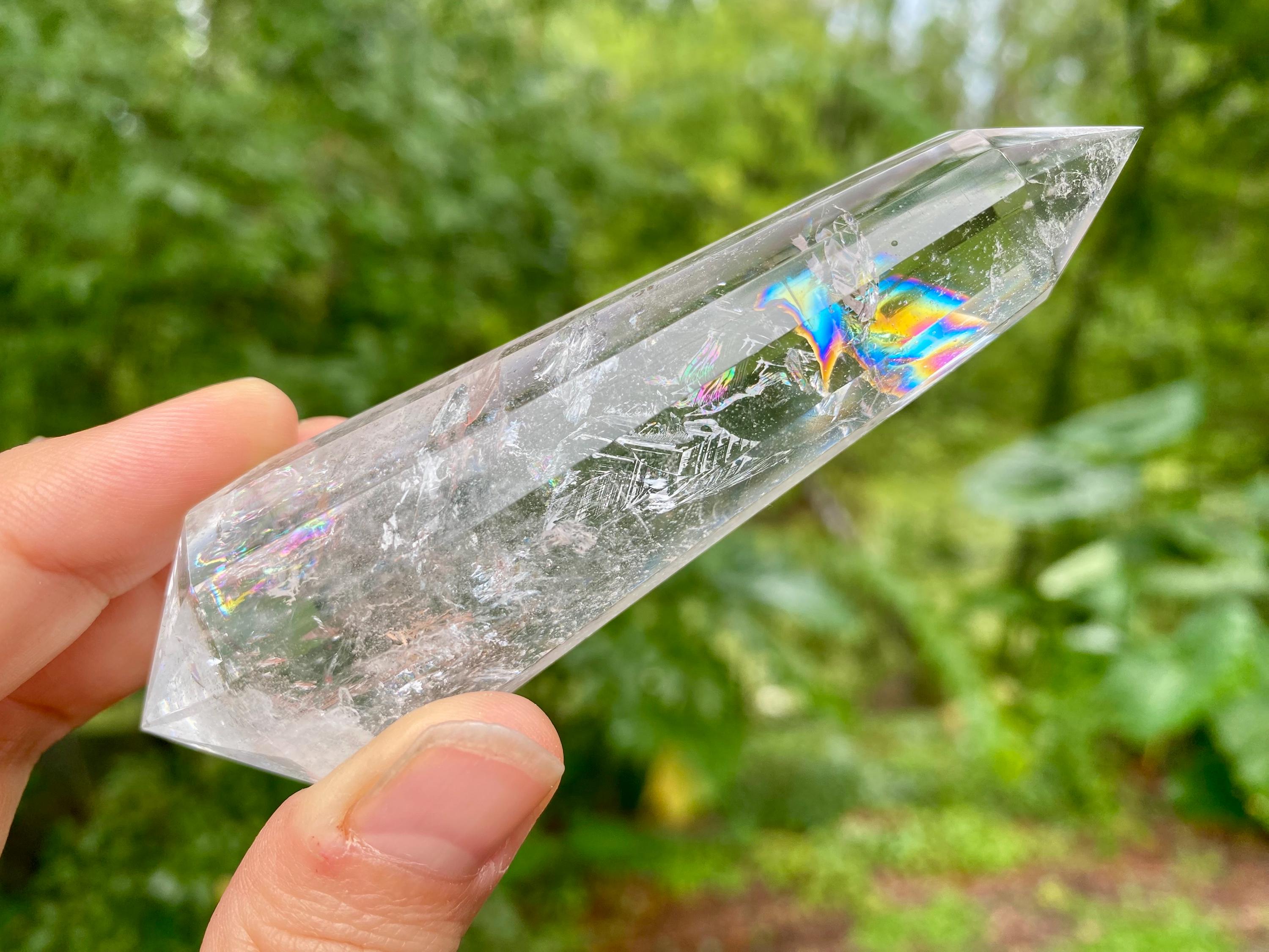 Faceted Clear Quartz Vogel Wand: Rainbow Crystal Healing