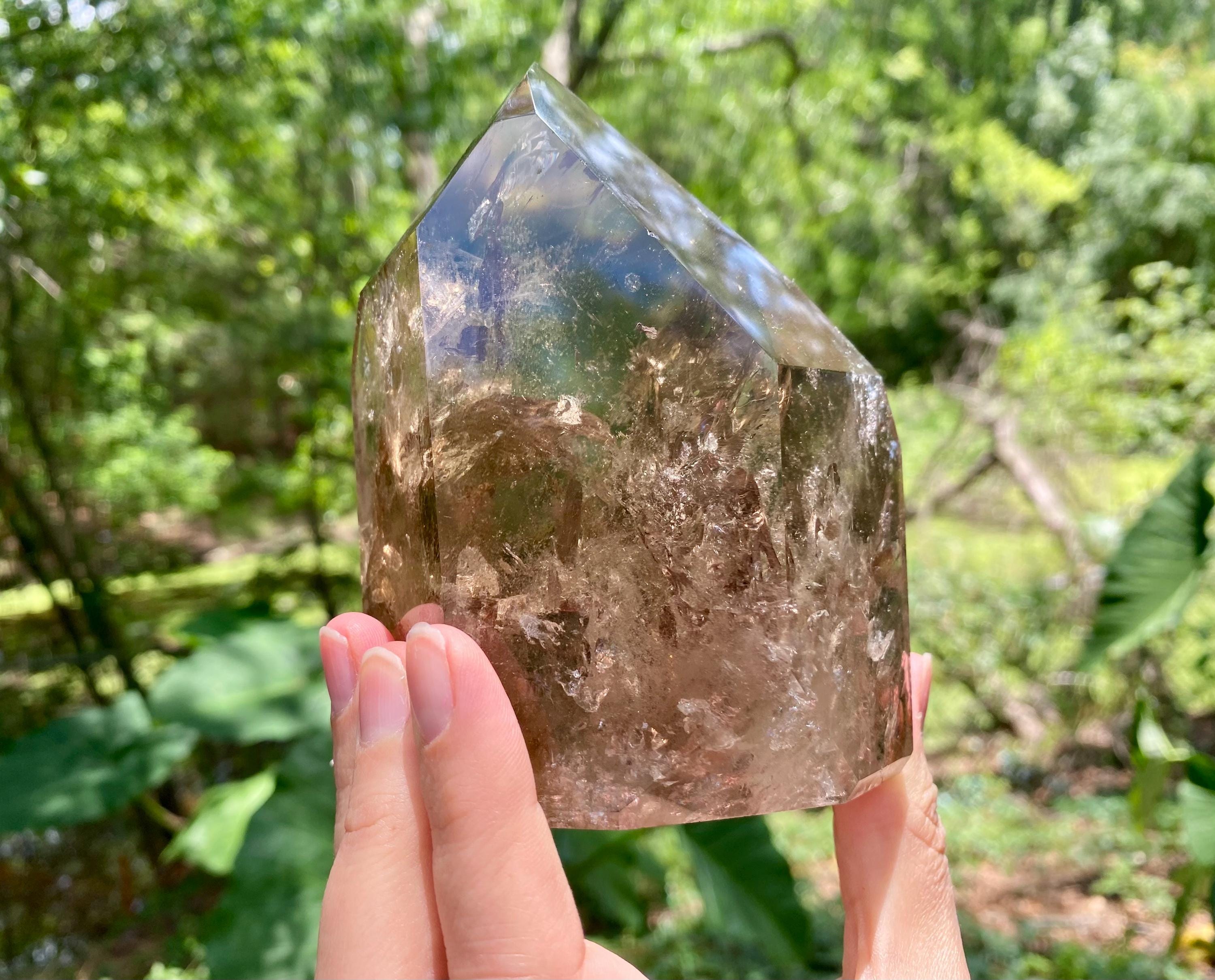 Large Smoky Quartz Crystal Point: Rainbow Phantom Inclusions