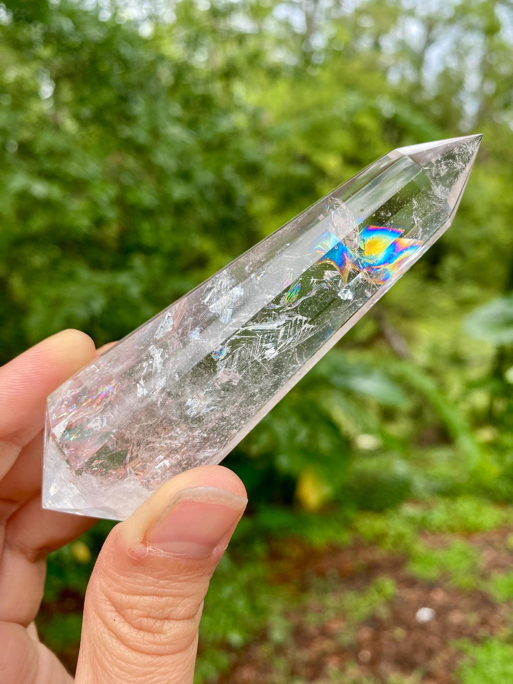 Faceted Clear Quartz Vogel Wand: Rainbow Crystal Healing