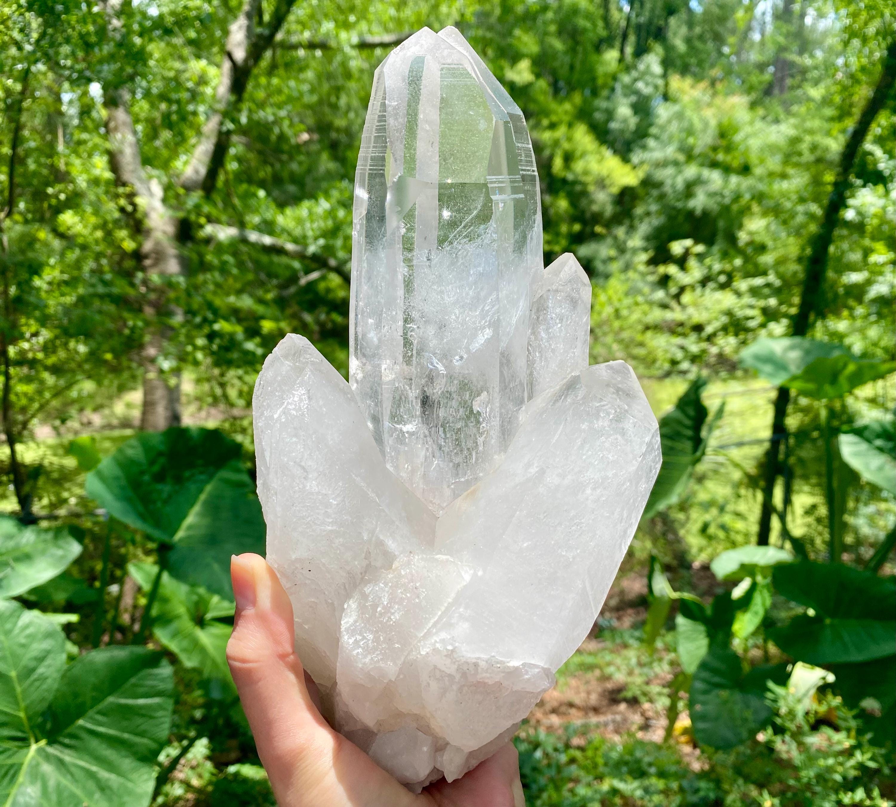 5 lb Clear Quartz Cluster: Raw Brazilian Crystal with Key & Imprints
