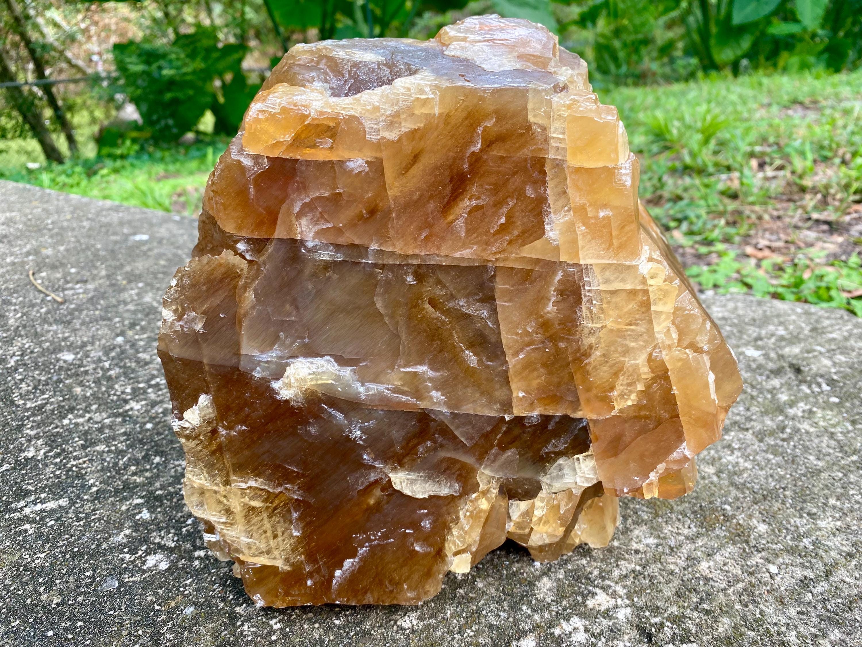 Large Honey Calcite Crystal | Raw Natural Golden Stone, Confidence & Empowerment, Solar Plexus Chakra Energy, Meditation Crystal.