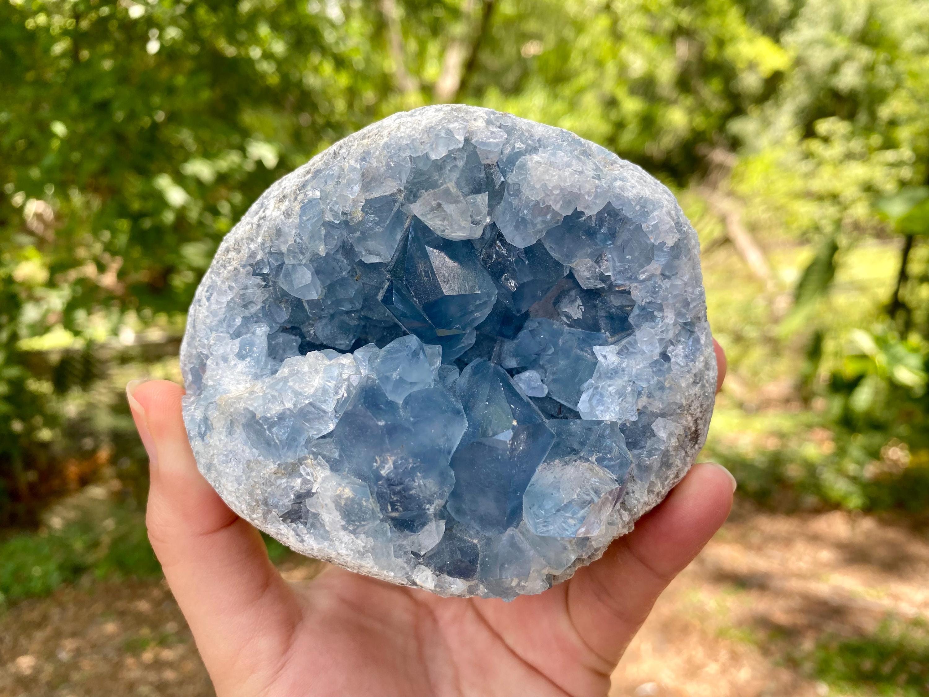 Celestite Crystal Geode – Raw Celestine Cluster for Angelic Energy– Soothing Blue Crystal for Home  Decor, Chakra Alignment, Natural Crystal