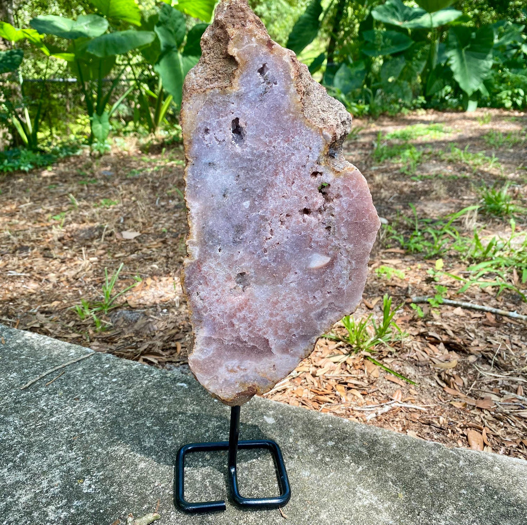 XL Pink Amethyst Crystal Slab on Metal Stand