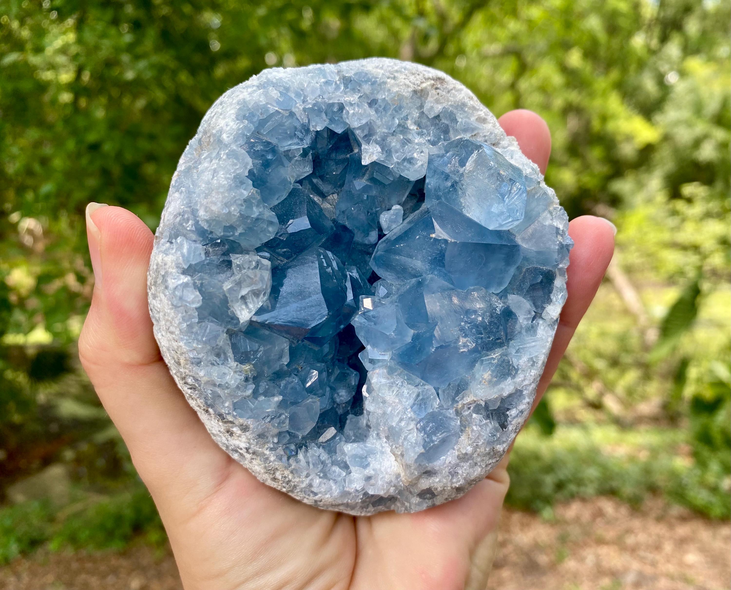 Celestite Crystal Geode – Raw Celestine Cluster for Angelic Energy– Soothing Blue Crystal for Home  Decor, Chakra Alignment, Natural Crystal