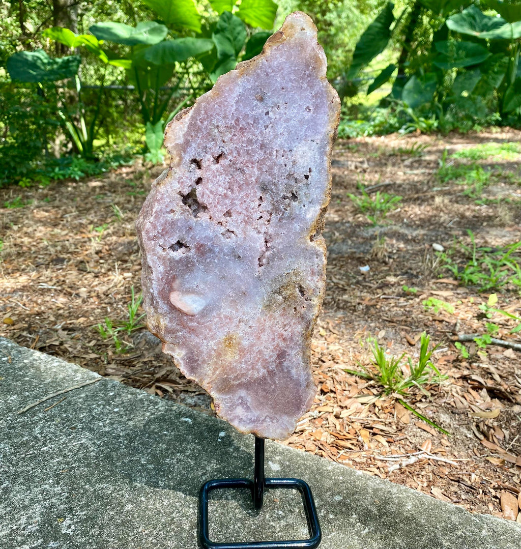 XL Pink Amethyst Crystal Slab on Metal Stand