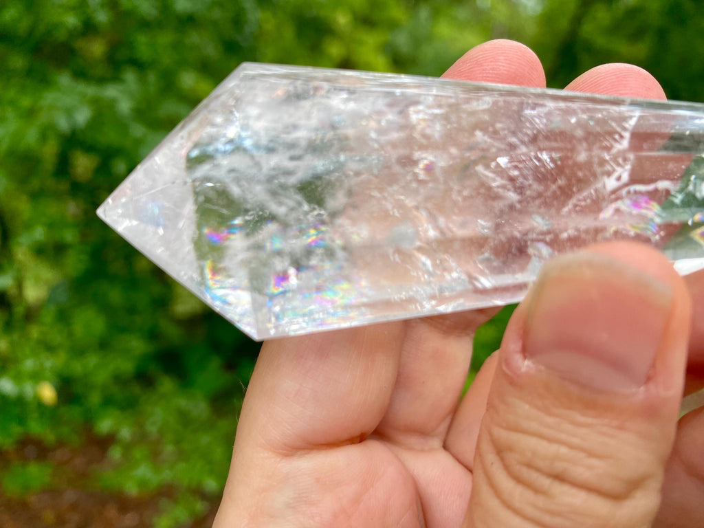 Faceted Clear Quartz Vogel Wand: Rainbow Crystal Healing