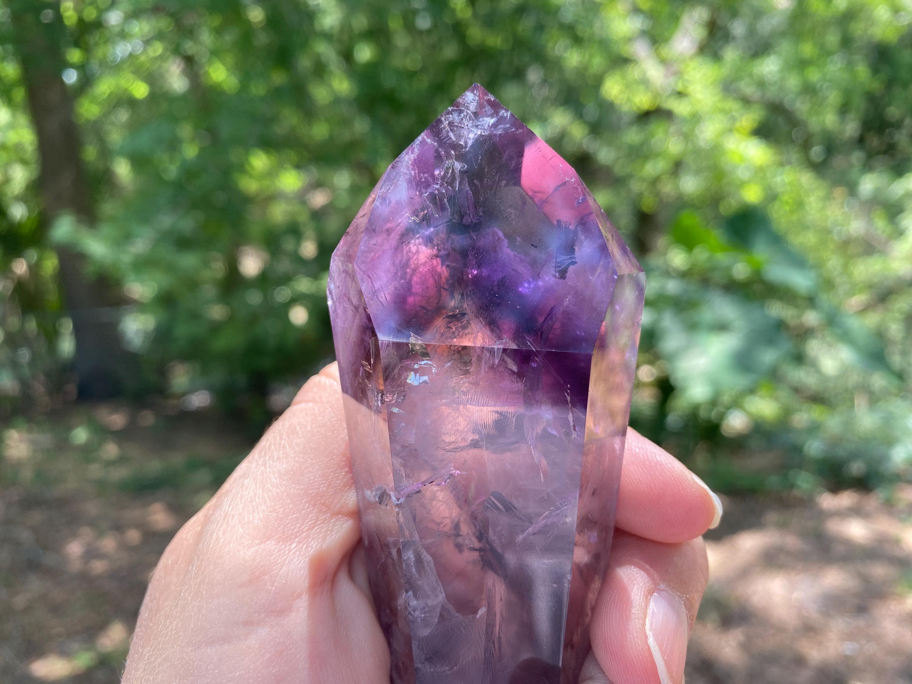 Polished Amethyst Wand: Rainbows & Phantoms - Bahia Crystal