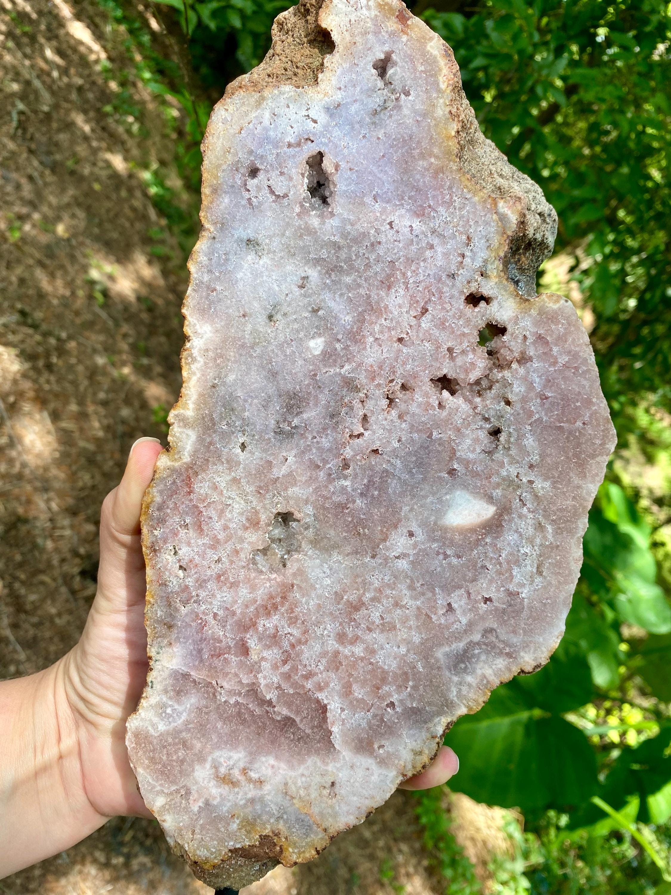 XL Pink Amethyst Crystal Slab on Metal Stand