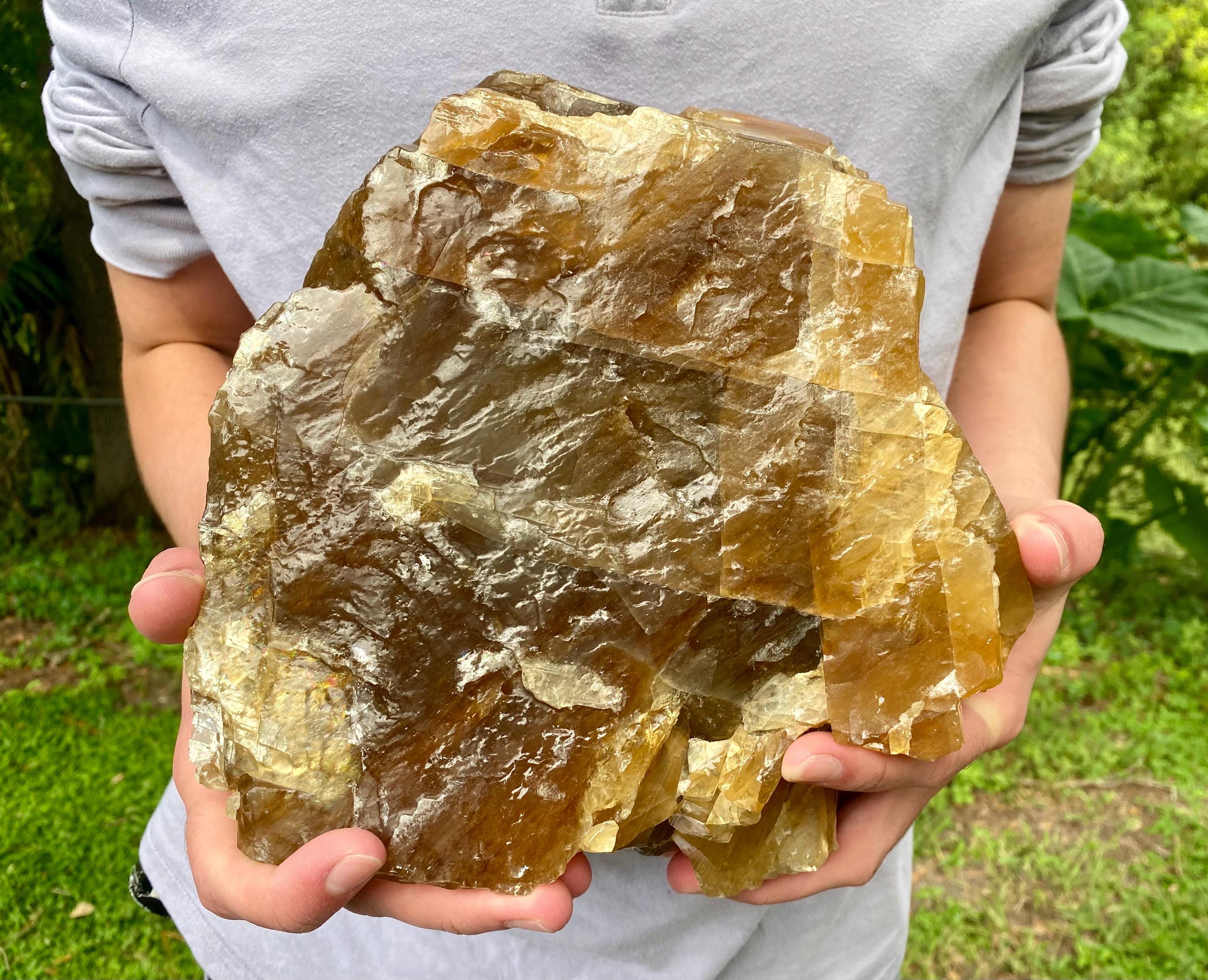Large Honey Calcite Crystal | Raw Natural Golden Stone, Confidence & Empowerment, Solar Plexus Chakra Energy, Meditation Crystal.