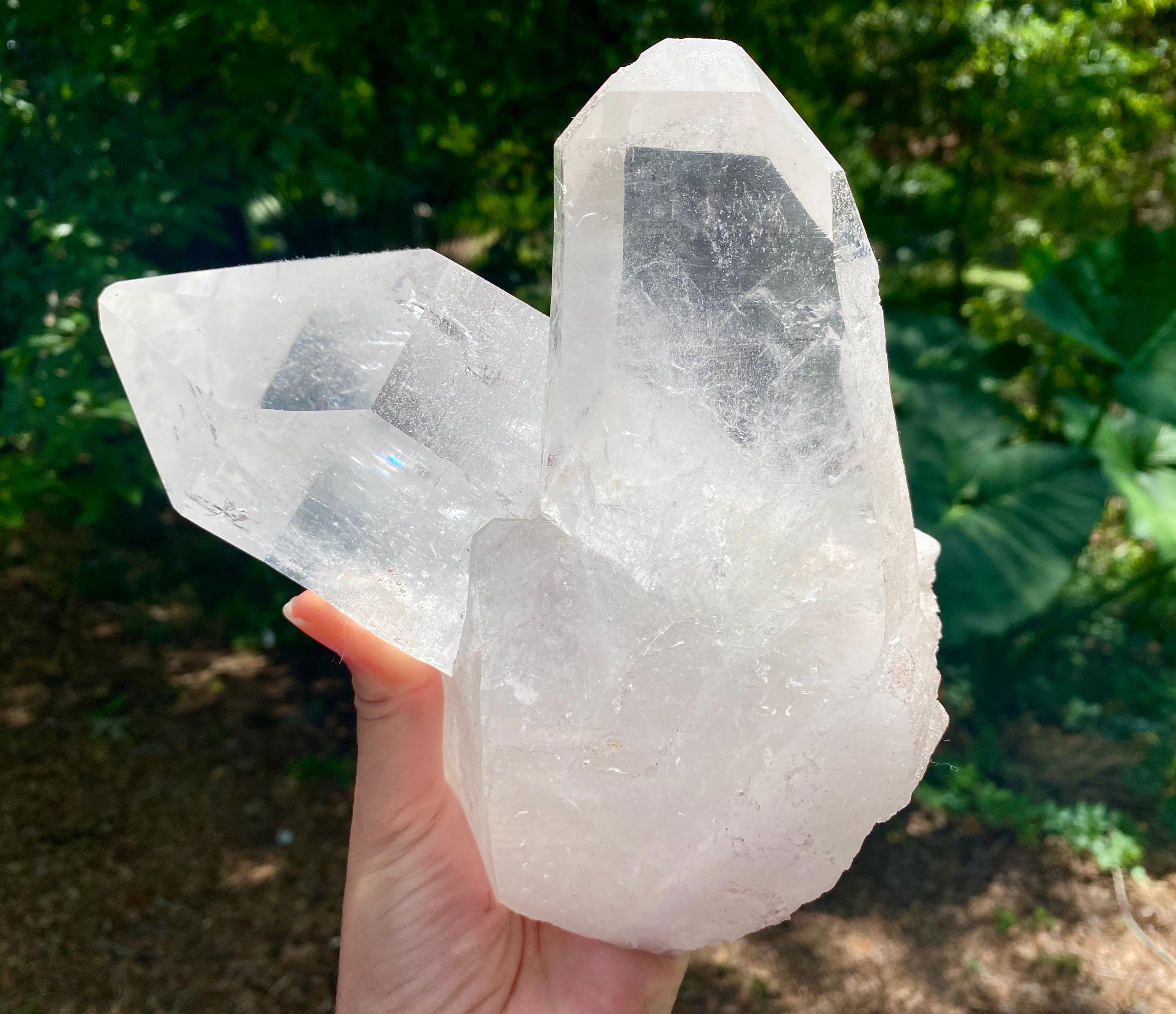 Large Twin Clear Quartz Crystal Point with Stand: Energy Healing Decor