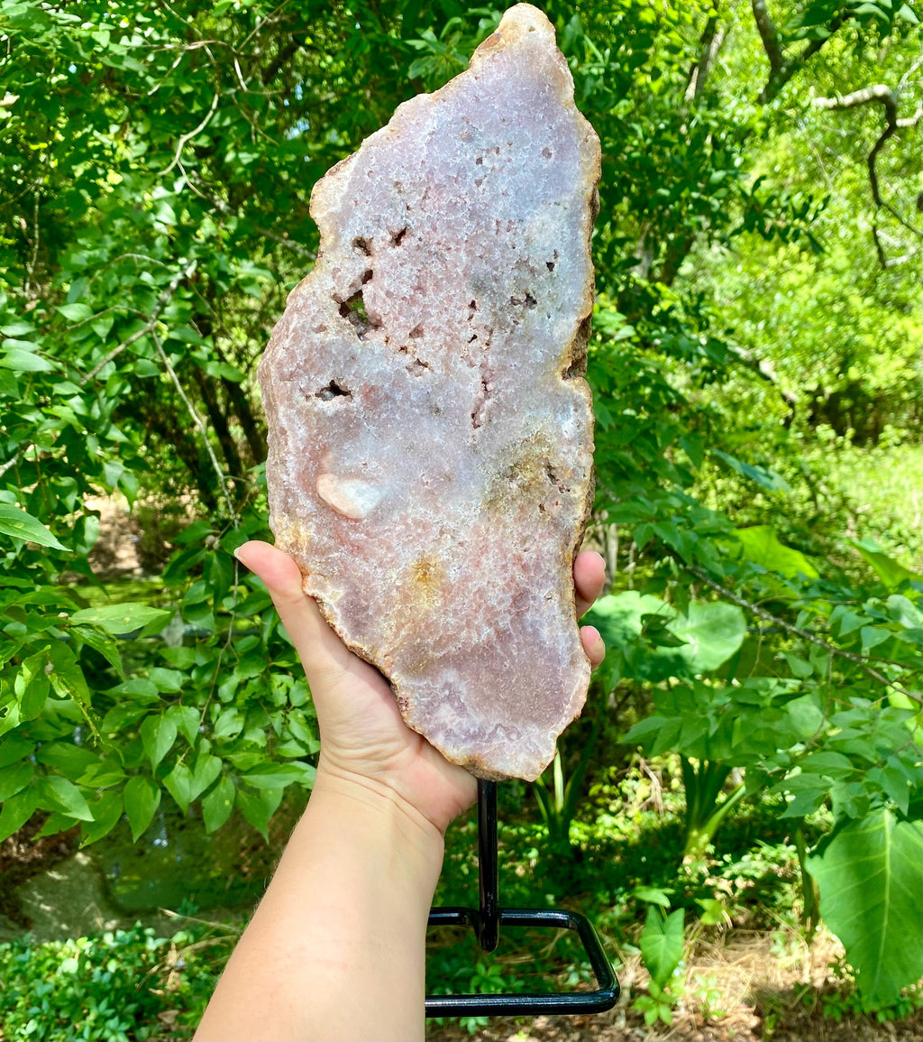 XL Pink Amethyst Crystal Slab on Metal Stand