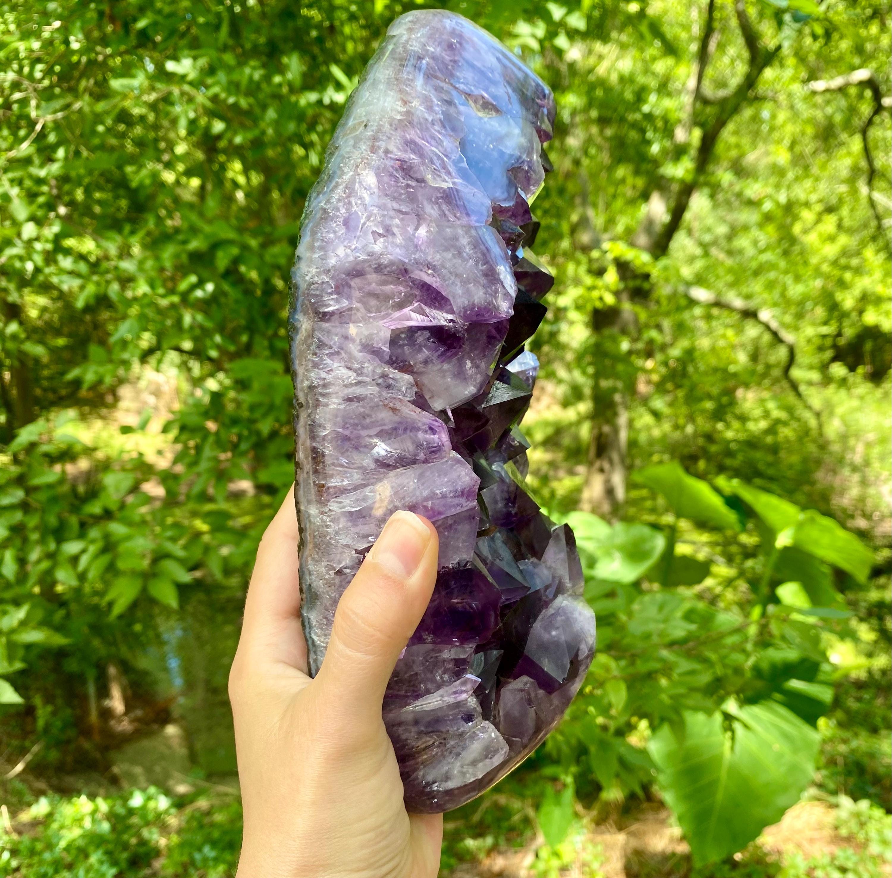 Extra Large Amethyst Crystal Geode with metal stand. Large Amethyst Cluster | Raw Purple Geode, High Vibration Stone, Spiritual Protection.