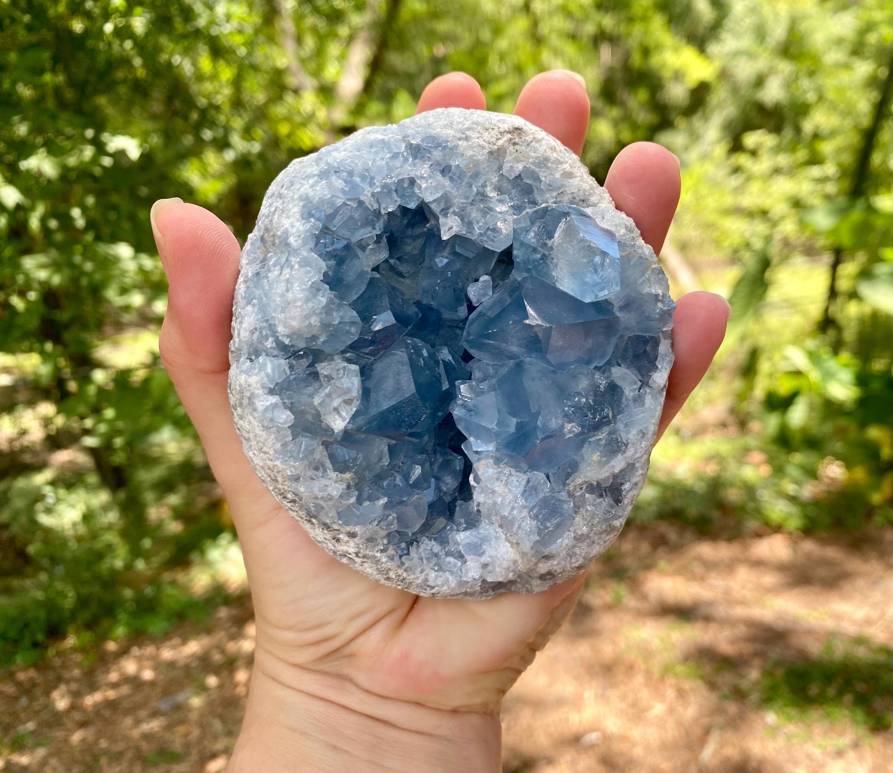 Celestite Crystal Geode – Raw Celestine Cluster for Angelic Energy– Soothing Blue Crystal for Home  Decor, Chakra Alignment, Natural Crystal