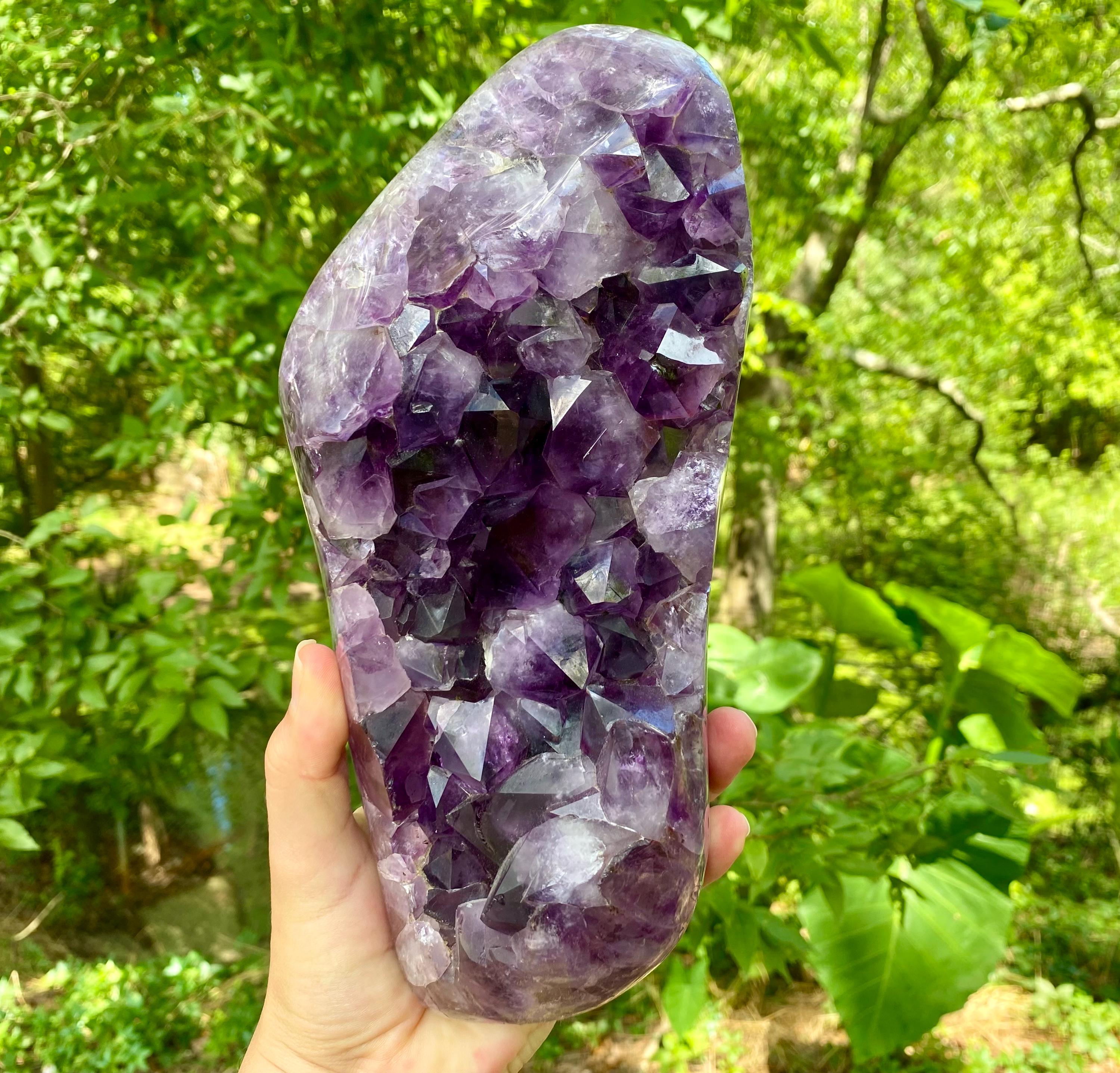 Extra Large Amethyst Crystal Geode with metal stand. Large Amethyst Cluster | Raw Purple Geode, High Vibration Stone, Spiritual Protection.