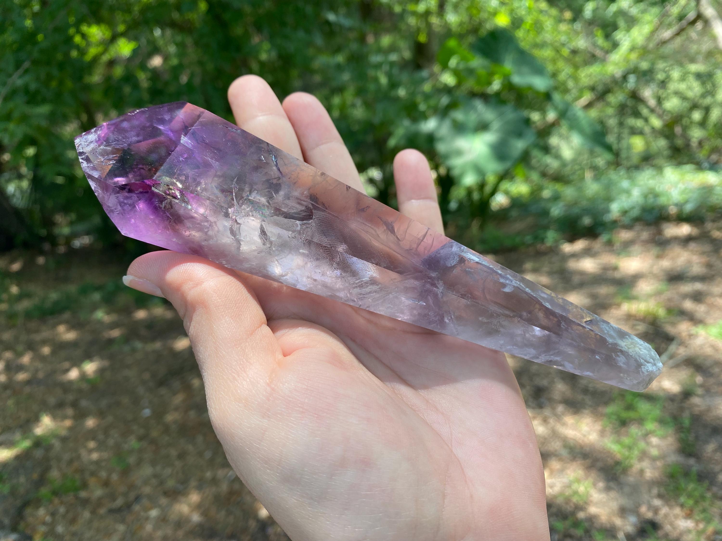 Polished Amethyst Wand: Rainbows & Phantoms - Bahia Crystal